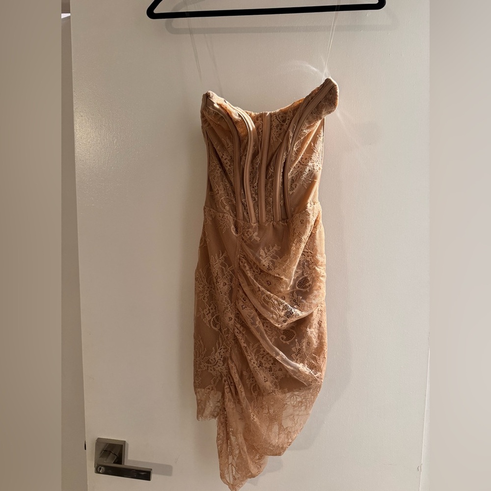 House of CB Strapless Lace Dress - Tan